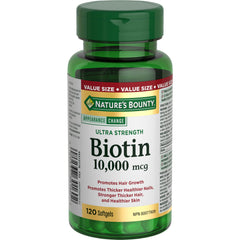 Nature's Bounty Biotin, 10000mcg, Softgels, Promotes Hair Growth, Thicker Hair, Healthy Skin and Nails, Helps body metabolize fats, carbohydrates, and proteins, 120 Count, Value SIze
