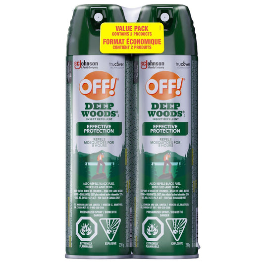 OFF! Deep Woods Unscented Insect & Mosquito Repellent Aerosol, 25% DEET, Up to 8 Hours Protection, Continuous 360° Spray, 230g Each, 2-Pack