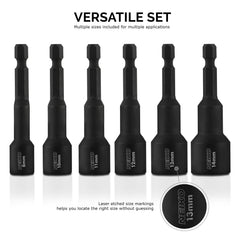 Neiko 10191A Impact Ready Magnetic Nut Driver | 6 Piece | MM | 8 to 14 mm | 2-9/16β Length | Cr-V, Metric,Master Kit