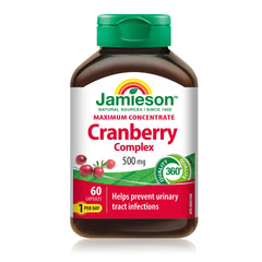 Jamieson Cranberry Complex, with 450 mg Cranberry Extract and 50 mg D-Mannose, Antioxidant, Max Concentrate, and Protects Against Urinary Tract Infections. Non-GMO, Gluten-Free, 60 Vegetarian Capsules
