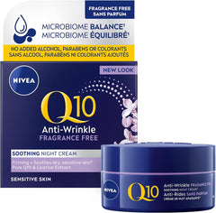 NIVEA Q10 Anti-Wrinkle + Fragrance Free Night Cream for Sensitive Skin | Night face moisturizer | 50mL