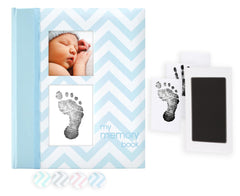Pearhead Chevron Baby Book with Clean-Touch Ink Pad, Blue