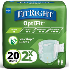 FitRight Adult Diapers, Extra+ Heavy Absorbency, 2XL (Waist Size 60in-70in), 20 Count, OptiFit Incontinence Briefs for Men and Women, Disposable, Moisture-Wicking, Leak Protection,