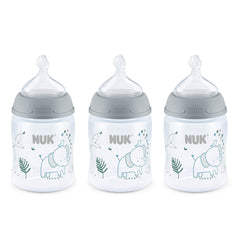 NUK Smooth Flow Anti-Colic Baby Bottle, 5 oz (150 mL), Grey Elephant, 3 Pack