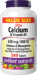 Webber Naturals Calcium Ultra with Vitamin D3, Enhanced Absorption, 280 Tablets, Helps Build Strong Bones, Vegetarian