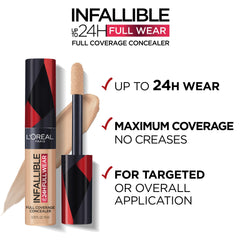 L’Oréal Paris Infallible Full Wear Concealer, Concealer Makeup, One-Swipe Full Coverage, Matte Finish, Waterproof, Transfer-Resistant, Longwear Up to 24 Hours, 10 ml, Cocoa