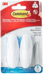 Command Designer Bath Hooks, Medium, White, 2-Hooks with Water-Resistant Strips (17081B-ES)