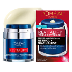 L'Oreal Paris Retinol Pressed Night Cream with Niacinamide, Reduces the Look of Wrinkles & Hydrates Skin, Revitalift Triple Power LZR, Skincare, 47 ml