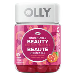 OLLY Undeniable Beauty Gummy Supplement for women Grapefruit Glam with biotin, keratin and vitamins C & E 30 day supply 60 gummies