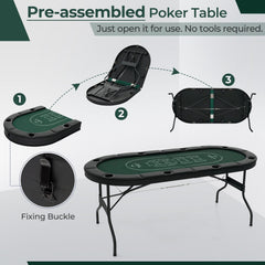 72 Inch Foldable Poker Table for 8 Players Portable Oval Card Board Game Table-Green