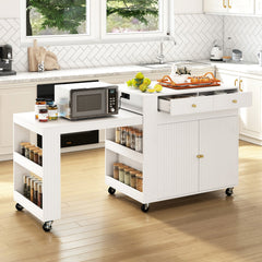 72 inches Kitchen Island with Extendable Dining Table and Power Outlet-White