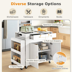 72 inches Kitchen Island with Extendable Dining Table and Power Outlet-White