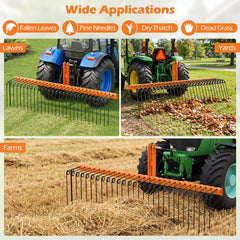 72 inches Pine Straw Rake with 30 Metal Coil Tines for Grass-Orange