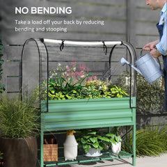 Raised Garden Bed with Cover, Metal Elevated Planter Box with Bottom Shelf and Liner, Black