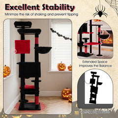 75 Inch Gothic Cat Tree with Two Cat Houses, Two Swivel Baskets and a Hammock