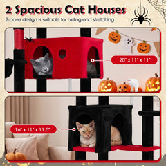 75 Inch Gothic Cat Tree with Two Cat Houses, Two Swivel Baskets and a Hammock