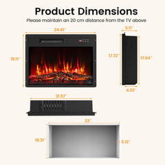 750/1500W Electric Fireplace Insert with Low Noise and Remote Control-23 inches