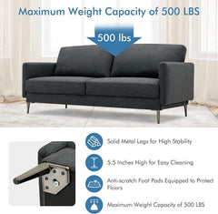 76.5 in Loveseat Sofa in Charcoal with 34.5 in Seats, CertiPUR-US Foam and a 103 Degree Backrest