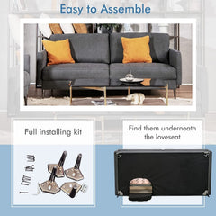 76.5 in Loveseat Sofa in Charcoal with 34.5 in Seats, CertiPUR-US Foam and a 103 Degree Backrest