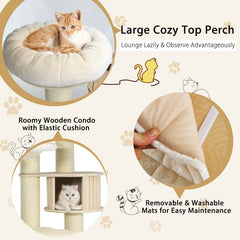 77.5 Inch Cat Tree with a Wooden Condo, Two Hammocks and 6 Inch Posts