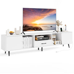 79 inches TV Stand for TVs up to 90 Inches Entertainment Center Wood Media Console Table Modern Mid Century TV Cabinet-White