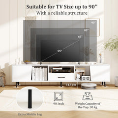 79 inches TV Stand for TVs up to 90 Inches Entertainment Center Wood Media Console Table Modern Mid Century TV Cabinet-White