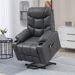 Lift Chair for Elderly, PU Leather Electric Recliner Chair with Quick Assembly, Remote, Cup Holders, Side Pockets, Grey