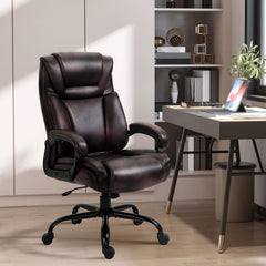 PU Leather Executive Office Chair with High Back, Adjustable Height and Swivel Wheels, 400LBS Capacity, Brown