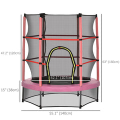 55" Kids Trampoline with Enclosure Net for Indoor/Outdoor, Trampoline for Boys and Girls Age 3-6 Years, Red
