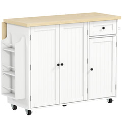 Kitchen Island Cart, Rolling Kitchen Island Table with Drop Leaf, Drawer, Spice and Towel Rack, Black