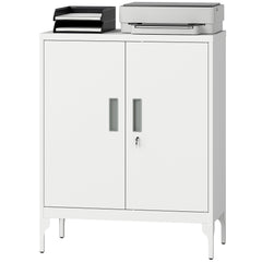 Office Storage Cabinet with Lock, Filing Cabinet with Adjustable Shelves and Doors for Home Office, Garage, Black