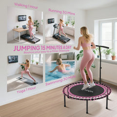 45" Mini Trampoline for Adults, Foldable Fitness Exercise Rebounder with Adjustable Handle
