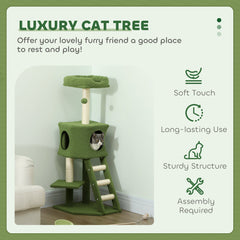 47" Tall Cat Tree Tower with Condo, Ladder, Scratching Posts and Hanging Ball, Light Grey