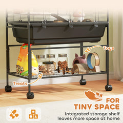 3 Tier Rolling Hamster Cage with 7" Deep Tray, Storage Shelf, Big Exercise Wheel, Tube System, for Syrian, Gerbil, Rat