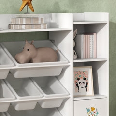 Kids Toy Organizers and Storage with 8 Removable Storage Bins and Bookshelf, White