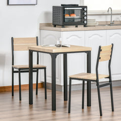 Dining Table Set for 2, 3 Piece Kitchen Table and Chairs with Metal Legs for Small Spaces, Natural Wood