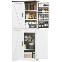 72" Kitchen Pantry Cabinet, Farmhouse Storage Cabinet with 4 Doors, Drawer, 8 Door Shelves and Adjustable Shelf, Black