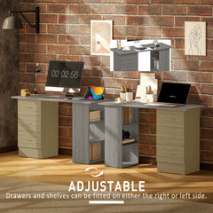 Computer Desk, 47" Writing Table with 3-Tier Shelves and 3 Reversible Drawers for Home Office, Bedroom, Black