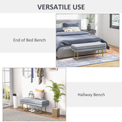 39" Storage Ottoman, Velvet End of Bed Bench with Steel Legs, Foot Stool with Storage for Bedroom, Living Room, Beige