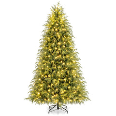 7.5 FT Pre-Lit Artificial Christmas Tree, Dual Layer TPE and PVC, 1449 Tips, 500 Warm White LEDs