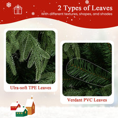 7.5 FT Pre-Lit Artificial Christmas Tree, Dual Layer TPE and PVC, 1449 Tips, 500 Warm White LEDs