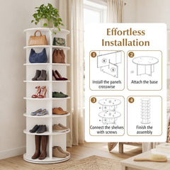 7-Tier Rotating Shoe Rack Tower Freestanding Spinning Shoe Organizer-White