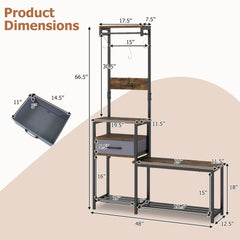 7-in-1 Hall Tree with Shoe Bench and Hooks and Removable Drawer for Entryway-Rustic Brown