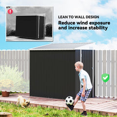 4' x 8' Outdoor Storage Shed Lean to Shed Outdoor Metal Tool Shed with Lockable Door and Air Vents, Light Grey