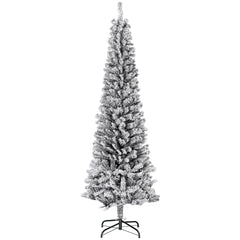 6ft Flocked Christmas Tree, Pencil Christmas Tree with Realistic Branch Tips, Folding Metal Stand, Green