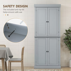72.5" Freestanding Kitchen Pantry Cabinet with 4 Doors, Grey