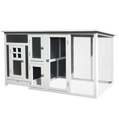 63" Chicken Coop Wooden Hen House Rabbit Hutch Poultry Cage Pen Outdoor Backyard with Nesting Box and Run Small Animal Cage PC Roof Grey