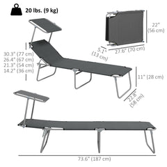 2Pcs Outdoor Lounge Chair, Adjustable Folding Chaise Lounge with Sun Shade for Beach, Camping, Hiking, Grey