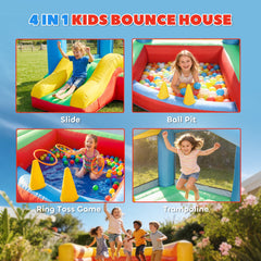 Bouncy Castle for Kids, Inflatable Bounce House with Slide, Ball Pit, Ring Toss Game, Sunshade and Blower