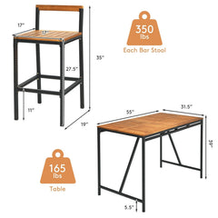 7 Piece Acacia and Rattan Patio Bar Set, 55 Inch High Table with 1.9 Inch Umbrella Hole and 6 Backed Bar Stools